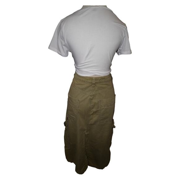 Y2K Carpenter Utility Cargo Midi Skirt Khaki Women’s Size 12 Workwear Streetwear - Picture 4 of 6